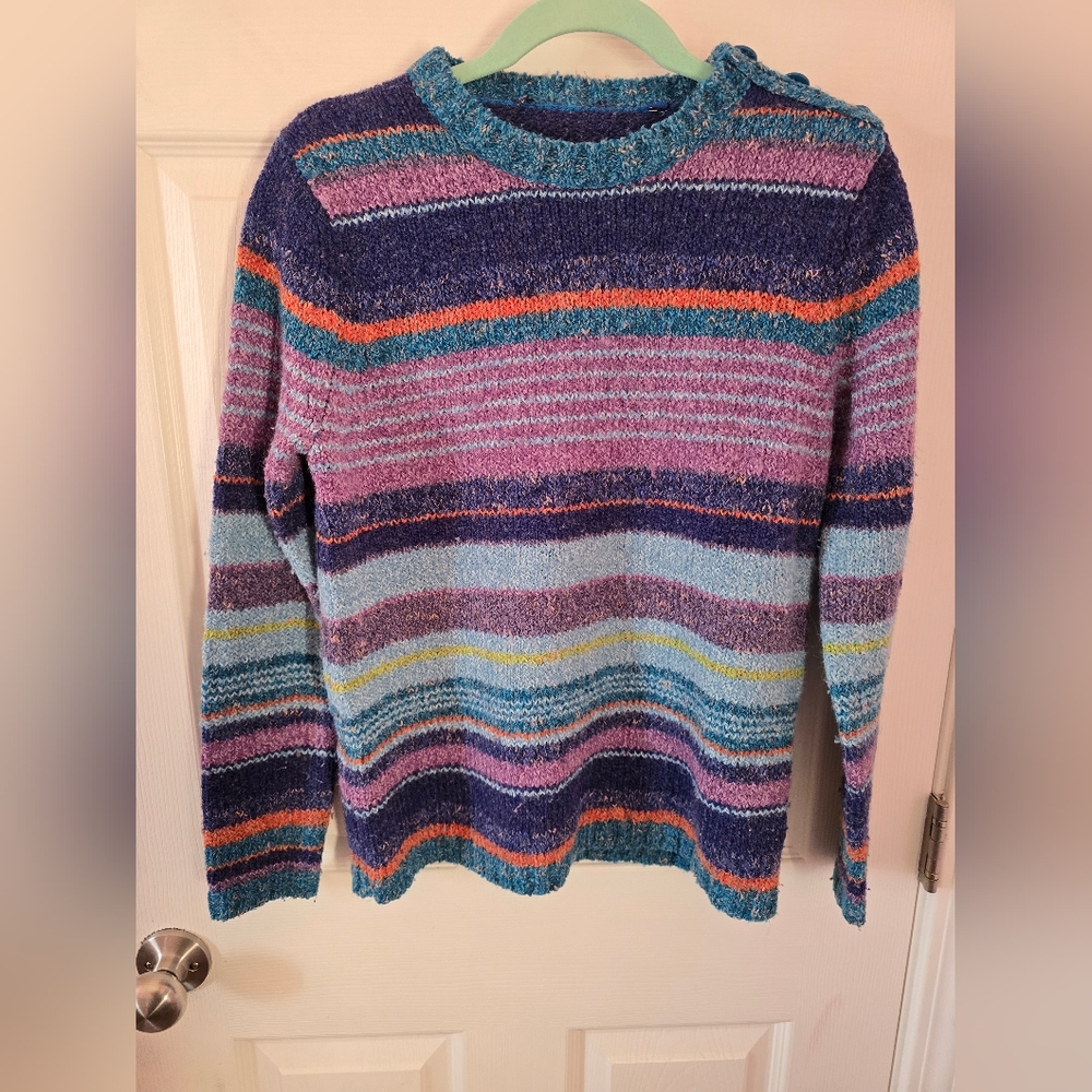 Karen Scott 90s Knit Sweater Multicolor Blue Orange Purple Medium